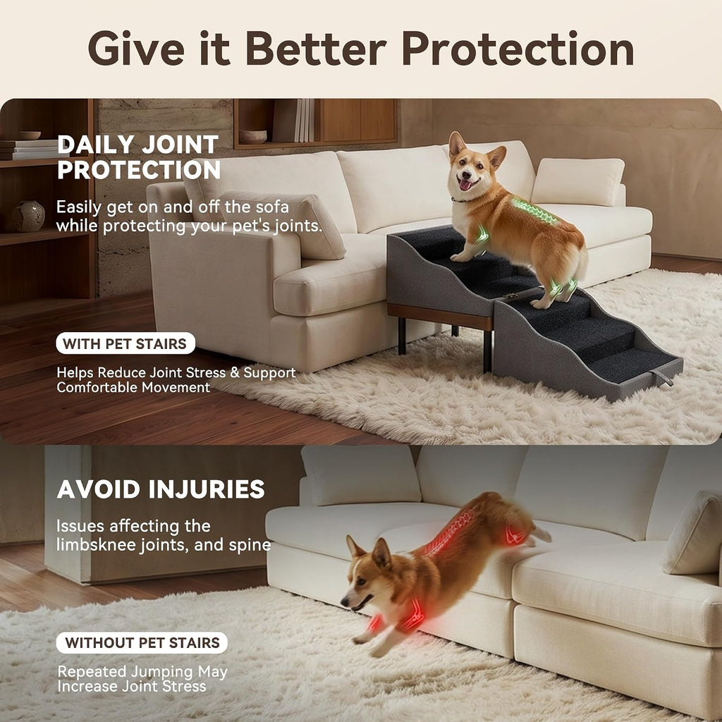 Dog Stairs for Dogs, 2-in-1 Wooden Foldable Ramp & Ottoman for Couch Bed