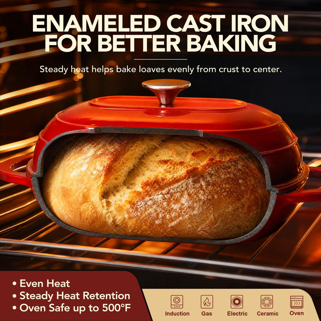 Enameled Cast Iron Bread Oven, Oval Sourdough Dutch Oven & Lid