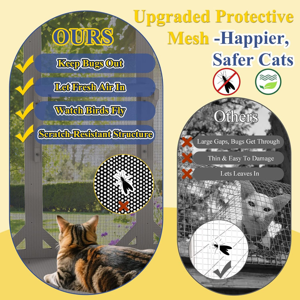 Window Catio for Indoor Cats, Wooden Cat Window Box for Sunbathing & Play