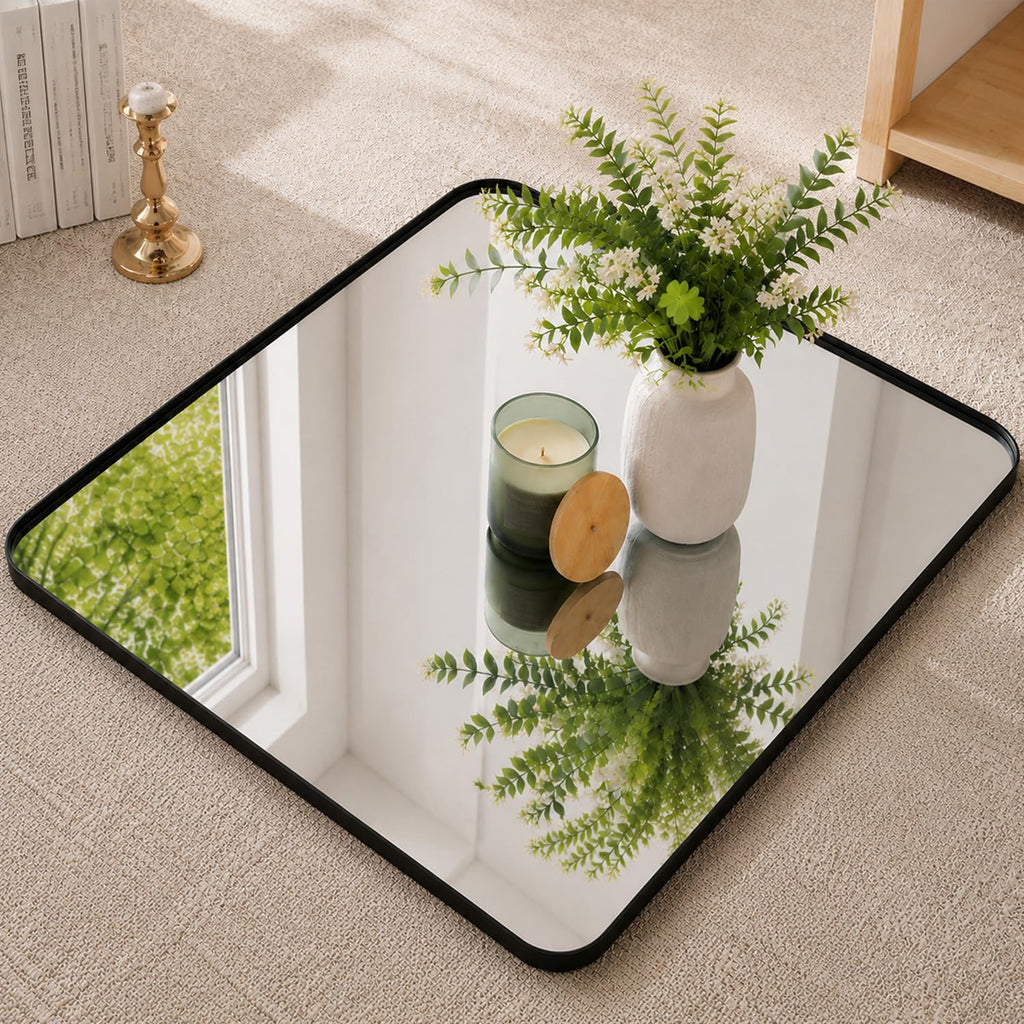 30x30 Inch Black Bathroom Mirror for Over Sink