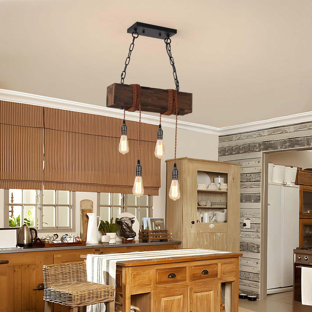 4-Light Rustic Chandelier, Farmhouse Kitchen Island Lighting