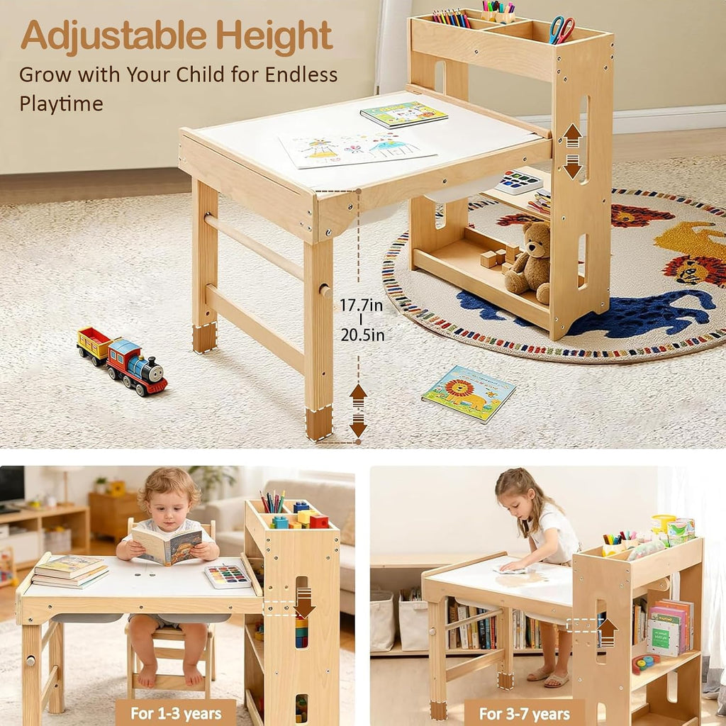 In-1 Kids Art Table and Chairs,Sensory Table and 2 Chairs FSC Safe