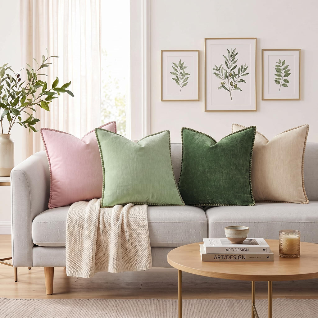 Soft Chenille Throw Pillow Covers 20x20 Set of 2 Forest Green