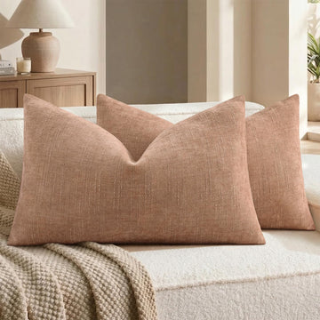 Chenille Throw Pillow Covers 12x20 Set of 2, Dusty Pink