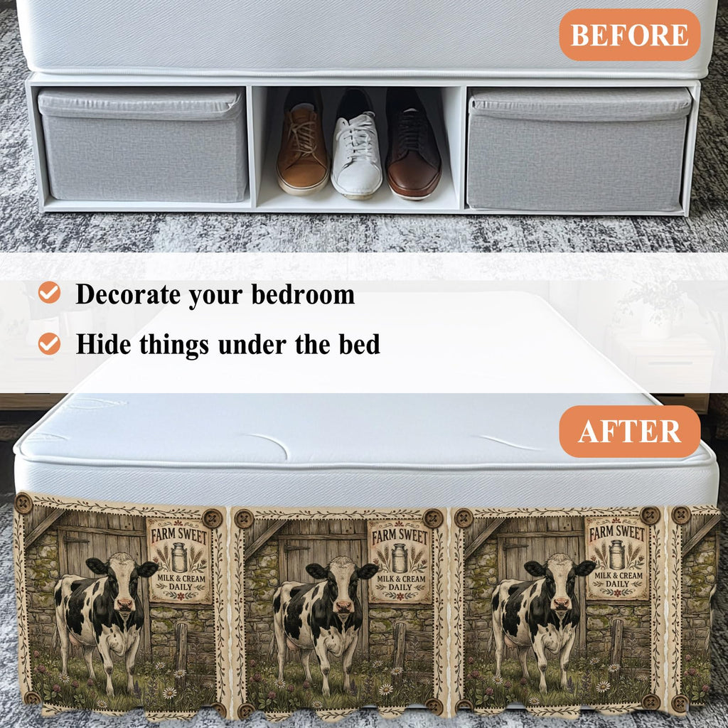 Holstein Cow Bed Skirt Size Bed Skirting 16 Inch Drop Adjustable Elastic Dust Ruffles Wrap Around Bedskirt