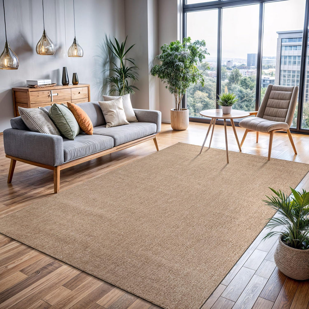 Easy Jute Rug, Indoor Outdoor Natural Color Fiber Area Rugs Patio and Kitchen Rug, Solid Boho Woven Design