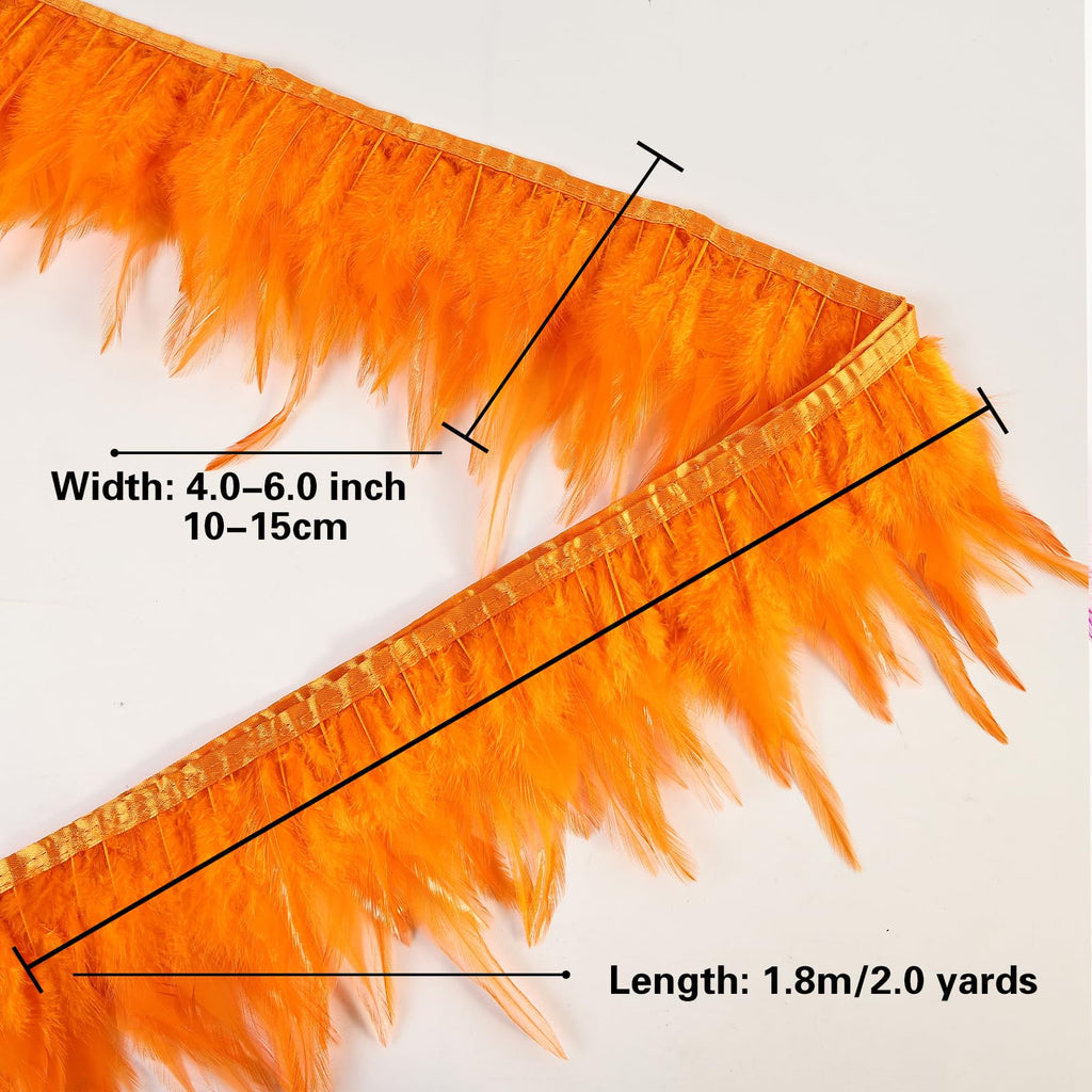 Orange Rooster Feather Fringe Trim 5.9ft 3-5inch Fluffy Feather Trim Fashion Dress Sewing Crafts,Gloves,Feather Shawl