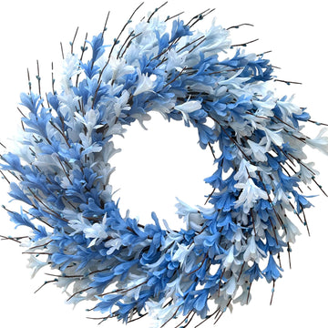 22inch Artificial Forsythia Flower Wreath Spring Summer Fall Wreath Silk Leaves for Front Door Porch Farmhouse Patio