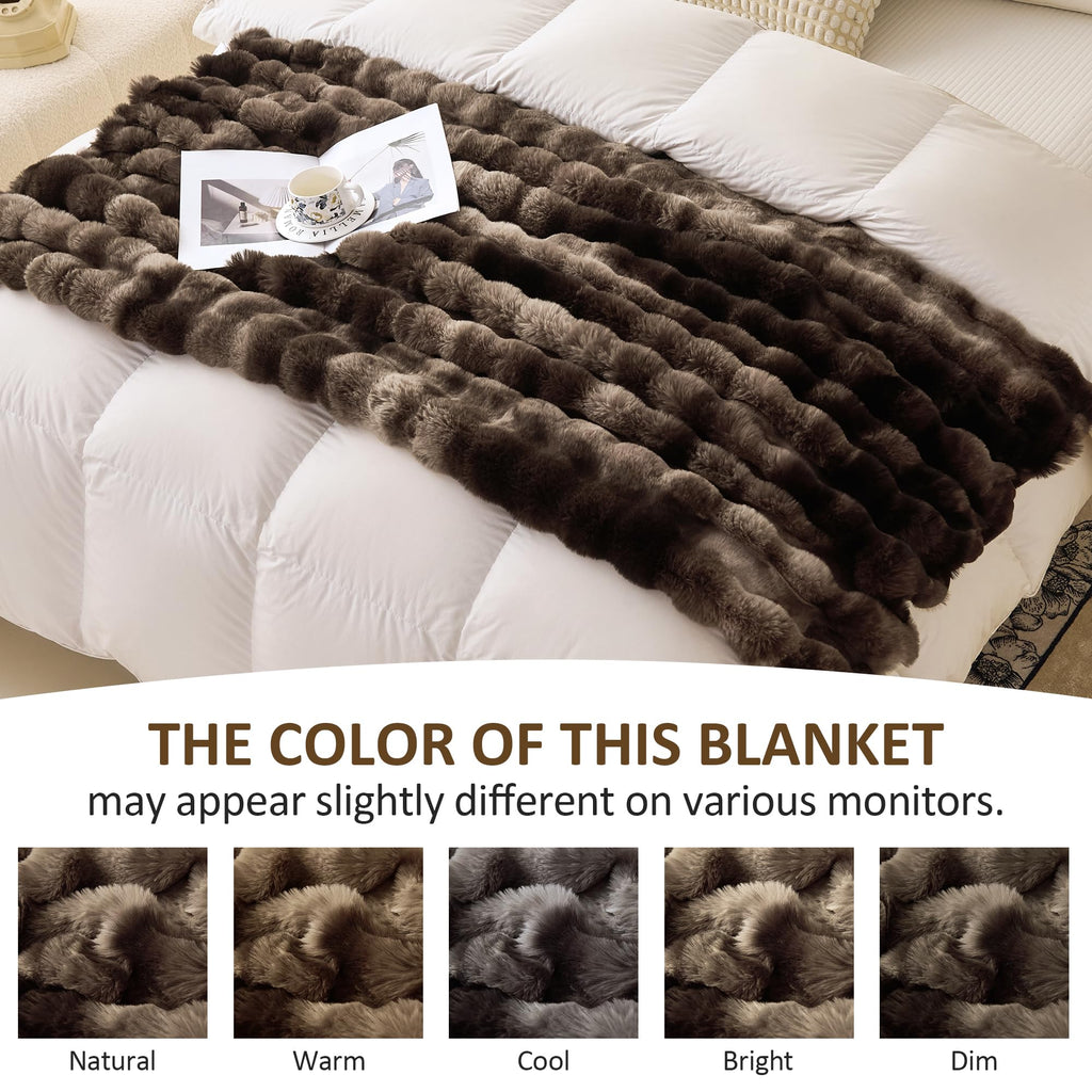 Soft Fluffy Faux Fur Throw Blanket 50"x60", Bubble Plush Texture