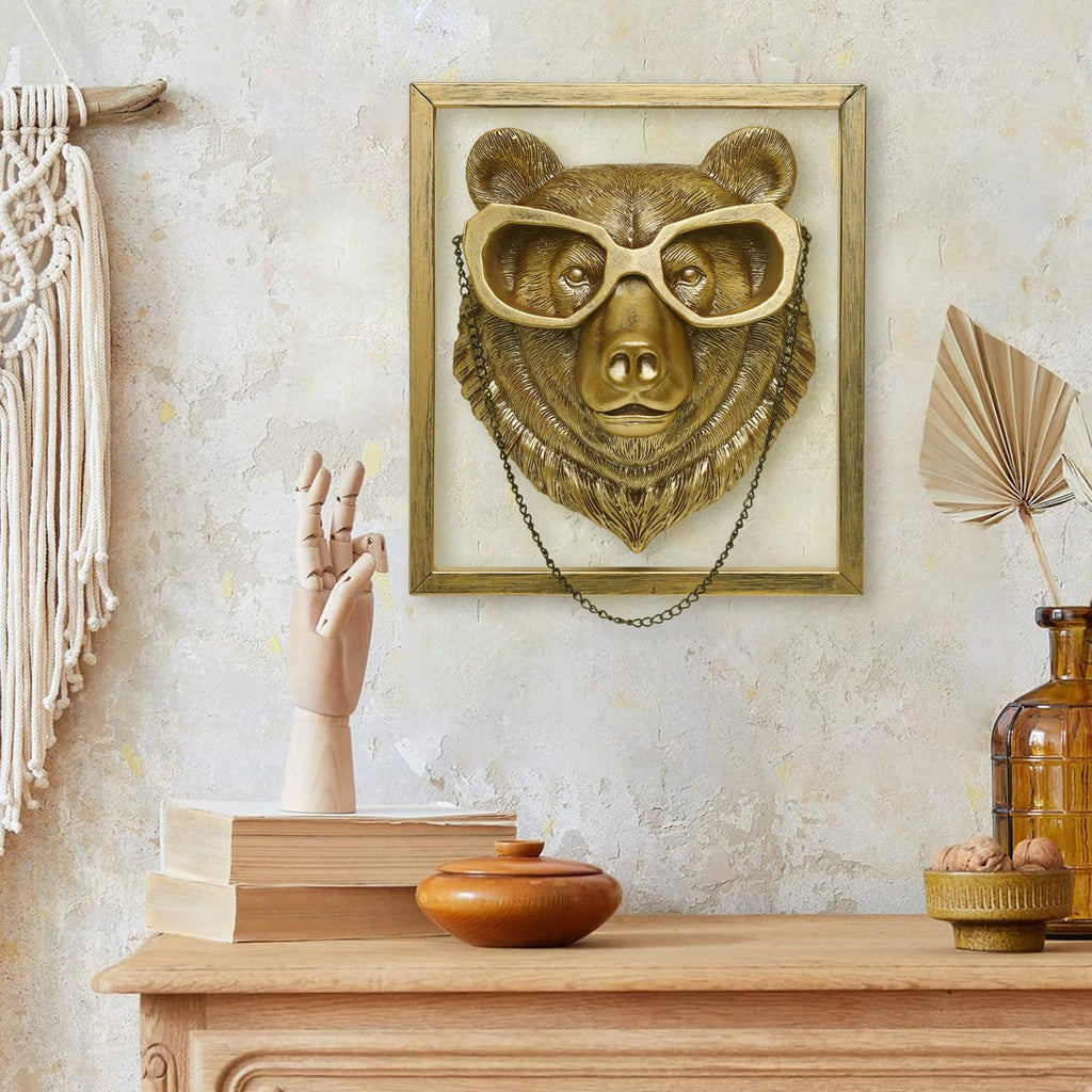Animal Heads Wall Decoration (Gift Metal Frame) Resin Animals Sculptures Head Wall Hanging Decor Gold vintage Wall