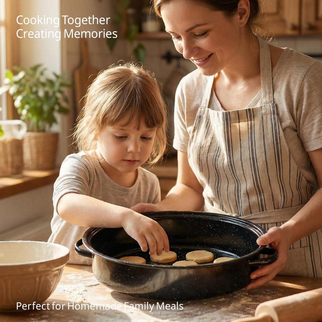 15"Oval Roasting Pan With Lid Small Chicken Roaster, With 13.7in Inner Diameter Enamel Steel Roasting Pot Suitable for