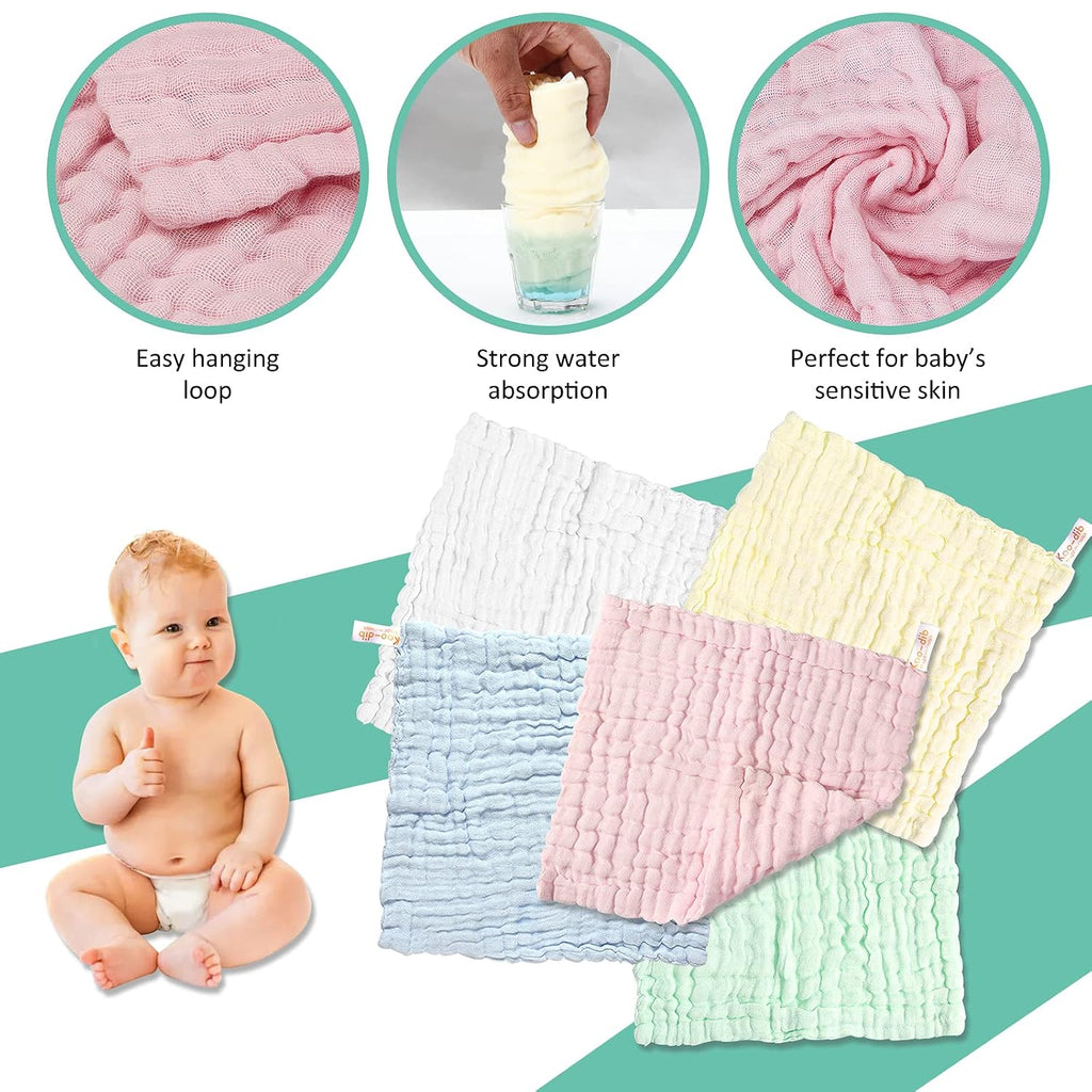Soft Newborn Essentials - Muslin Washcloths & Towels for Sensitive Skin - 10 Pack, 10x10 Inches - Baby Register