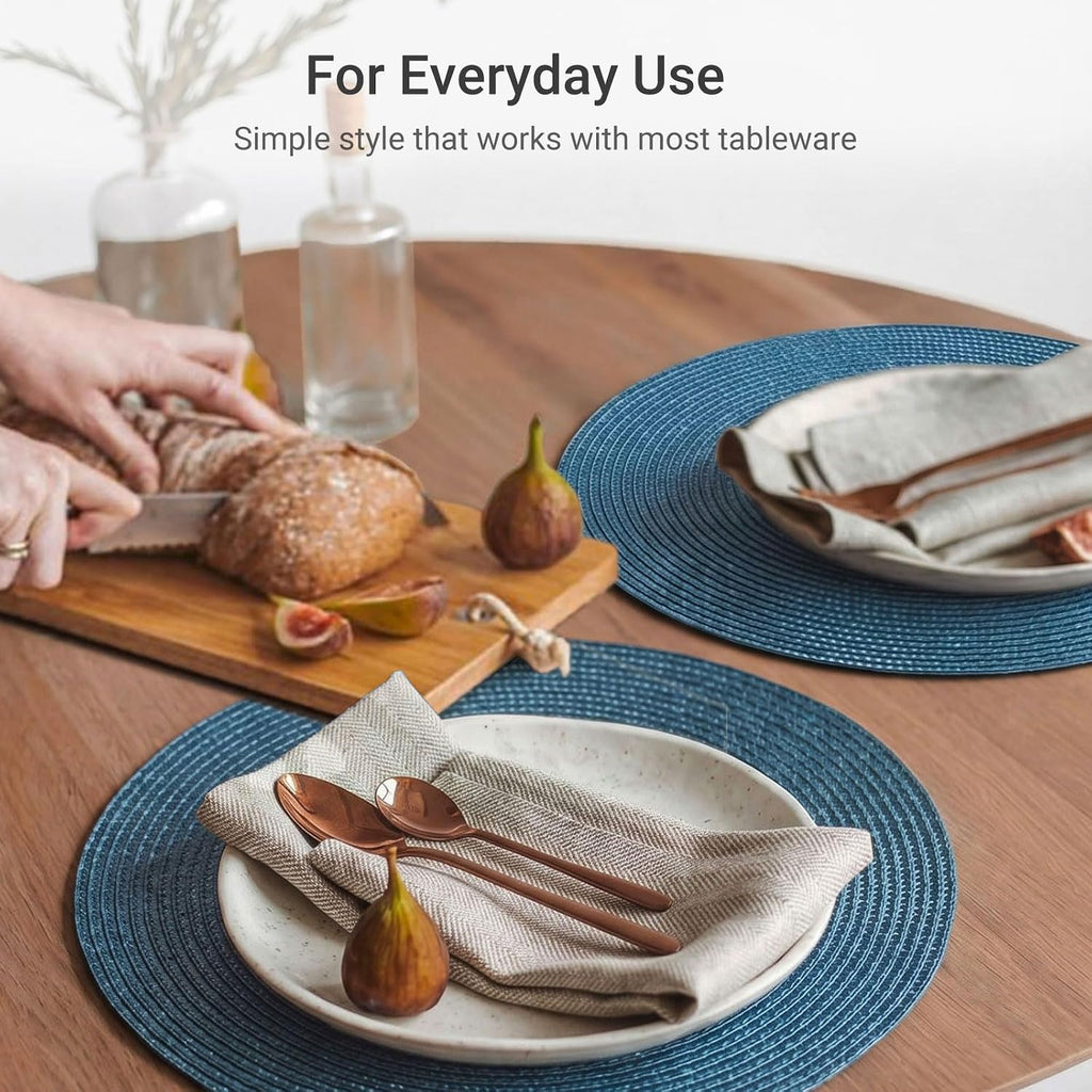 Round Braided Placemats Table Mats for Dining Tables Woven Washable Non-Slip Place mats 15 in(Blue, ) - Set of 6