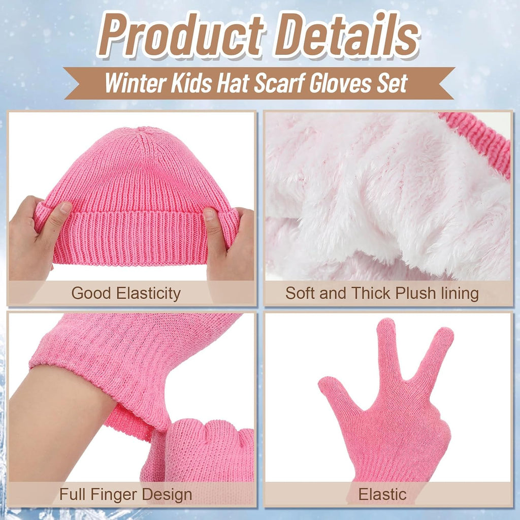 12 Pcs Kids Knitted Winter Hat Gloves Scarf Set for 5-8