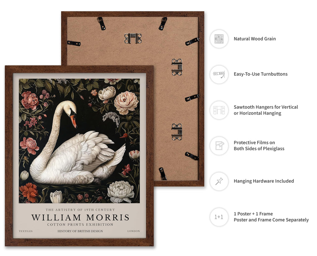 Art William Morris Poster - White Swan and Flowers Print - Botanical Art - Flower Artwork - Exhibition Piece - Animal
