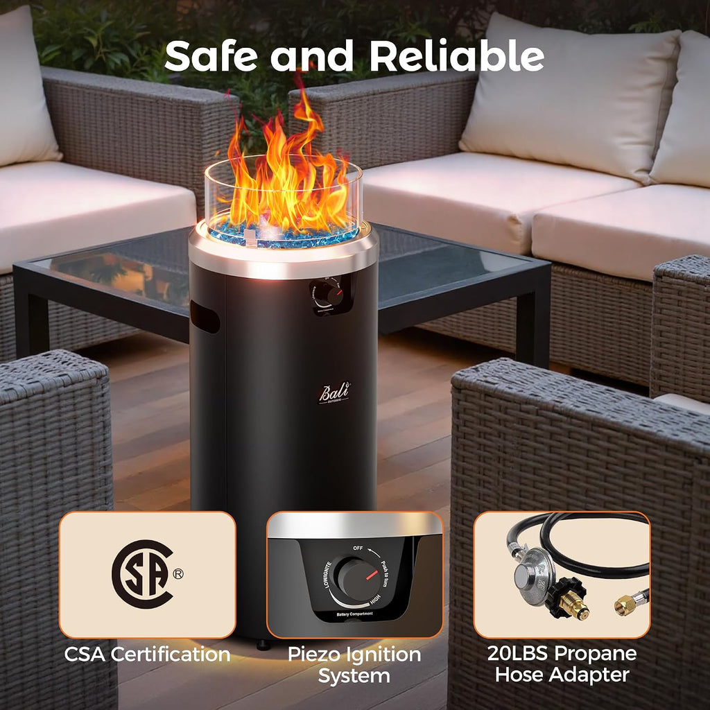 Propane Fire Pit Black, Column Outdoor Fire Pit Round, Outdoor Firepits for Outside Garden, Patio