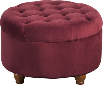 Home Decor |N8264-B119 | Large Button Tufted Velvet Round Storage Ottoman | Ottoman with Storage , Berry