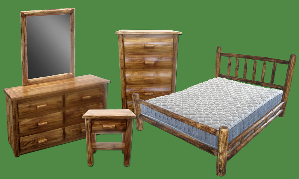 Log Dresser [6 Drawer] - Torched Cedar/Dovetail / 100% Solid Wood/Amish Handcrafted in USA