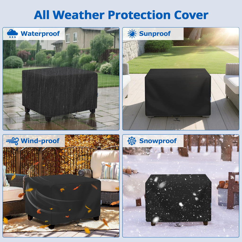 Outdoor Ottoman Cover, Waterproof Square Coffee Table Cover, Patio Furniture Side Table Cover, All Weather