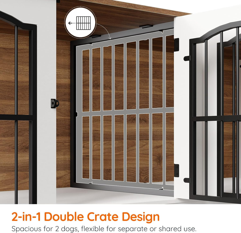78.7" Dog Crate Furniture for 2 Dogs, Double Dog Kennel for Medium Dogs, Dog Crate Table with Divider, Indoor Dog
