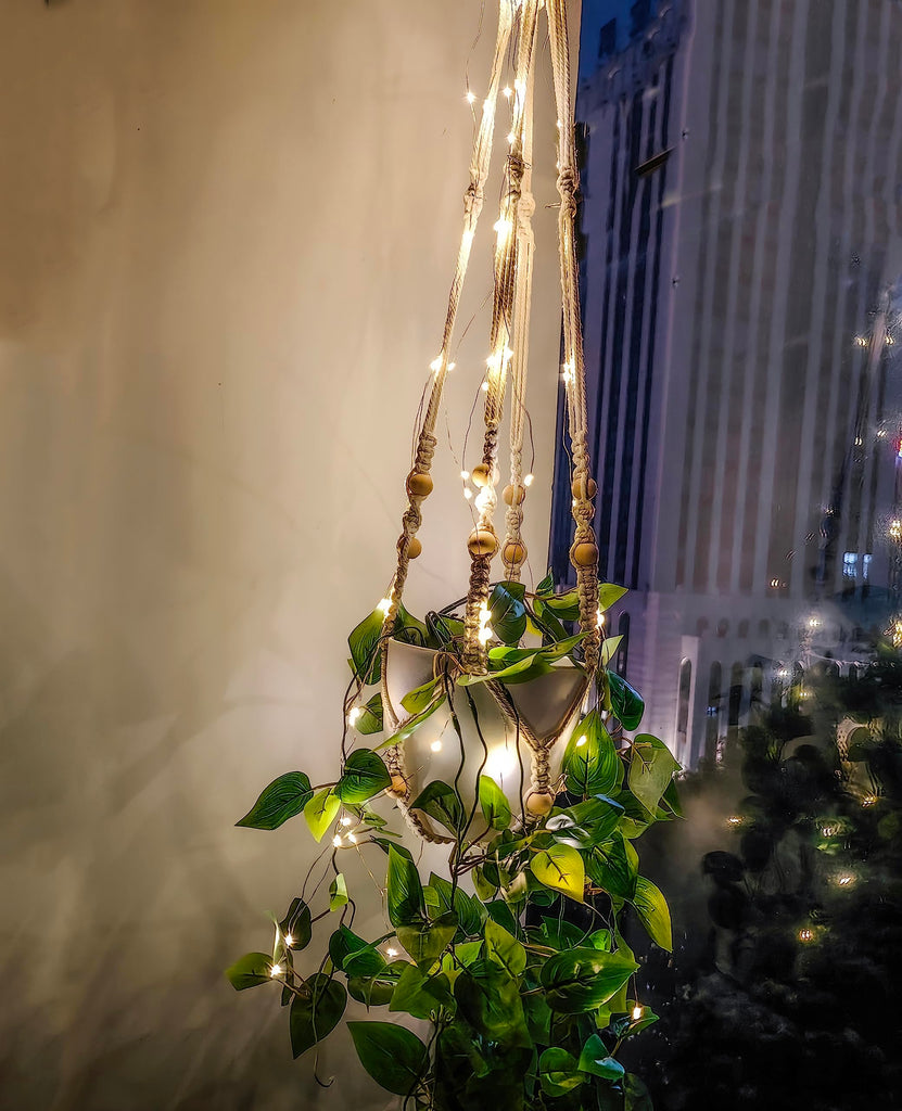 Fake Hanging Plants with Lights Artificial Plants Decor Macrame Plant Hanger with Fake Vines Faux Hanging Planter for