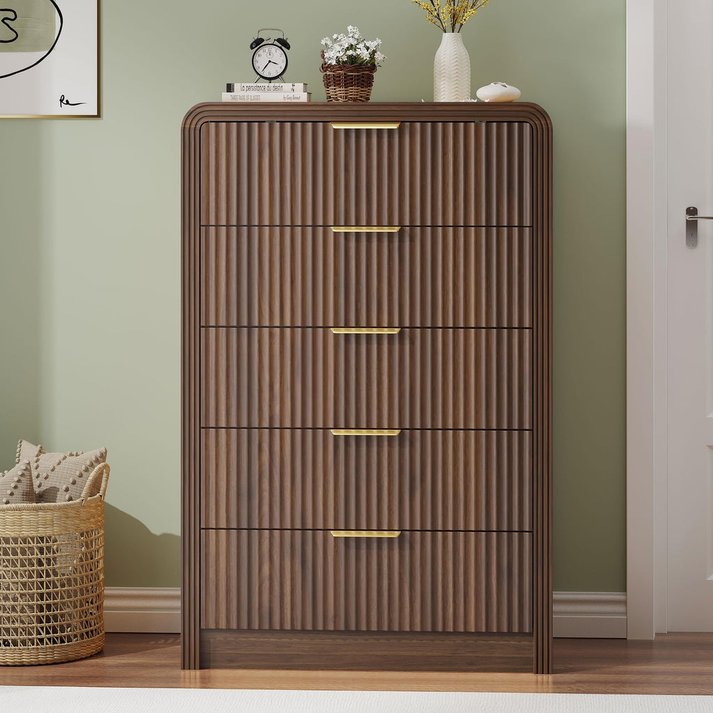Fluted 5 Drawers Dresser, 48" Tall Chest of Drawers