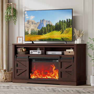 For 65 Inch TV with 26'' Fireplace(Brown)