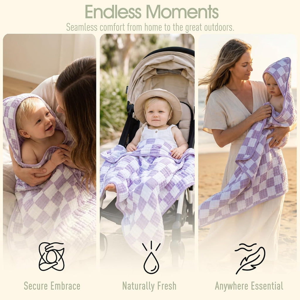 Muslin Baby Beach Bath Towel Hooded Organic Cotton Blend (Purple)