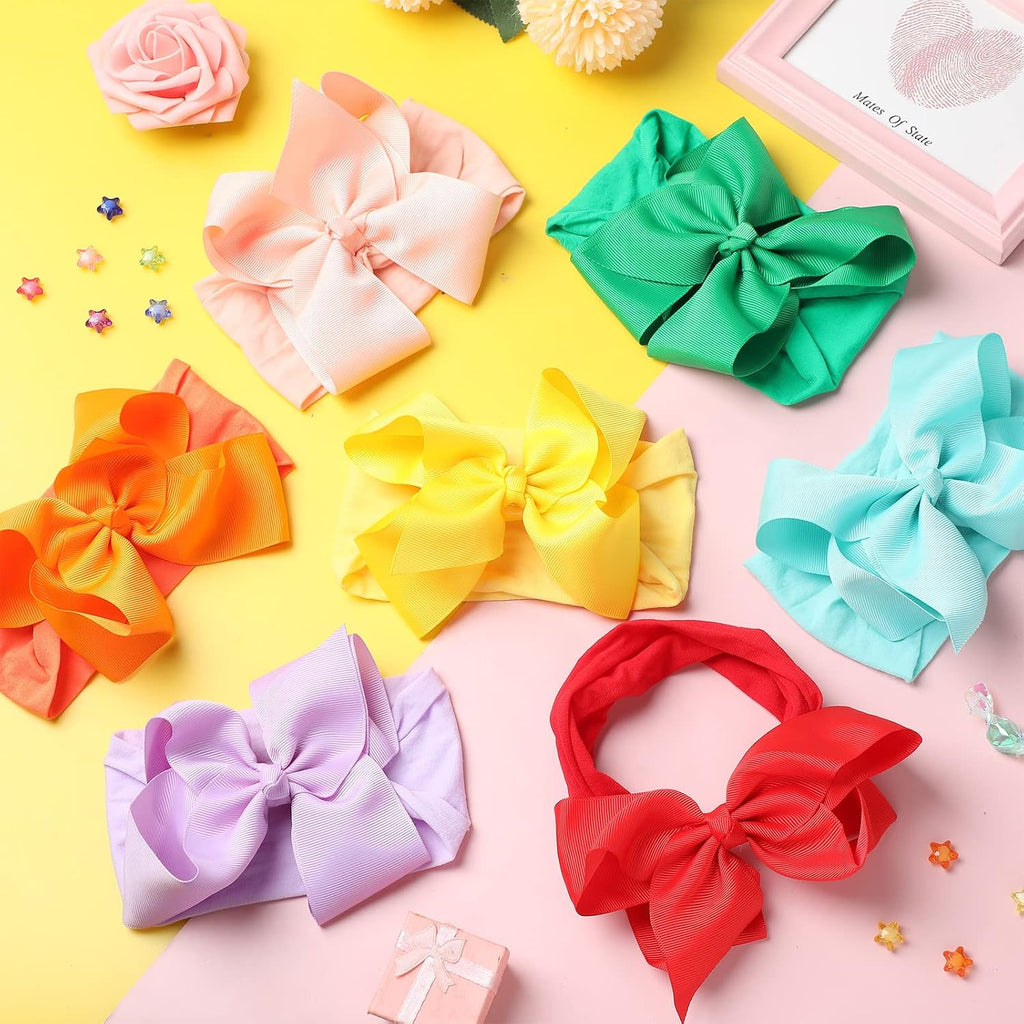 50 Pcs Baby Girls Large Bow Headbands 6.3 Inch Soft Nylon Turban