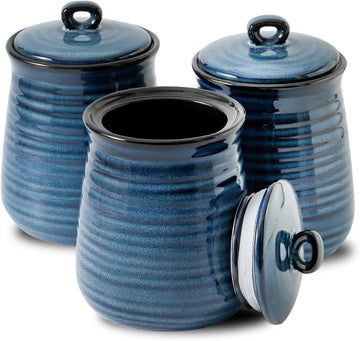 Ceramic Food Storage Jars,25 FL OZ Kitchen Canisters with Airtight Lids, Coffee,Tea and Sugar Containers - Set of 3