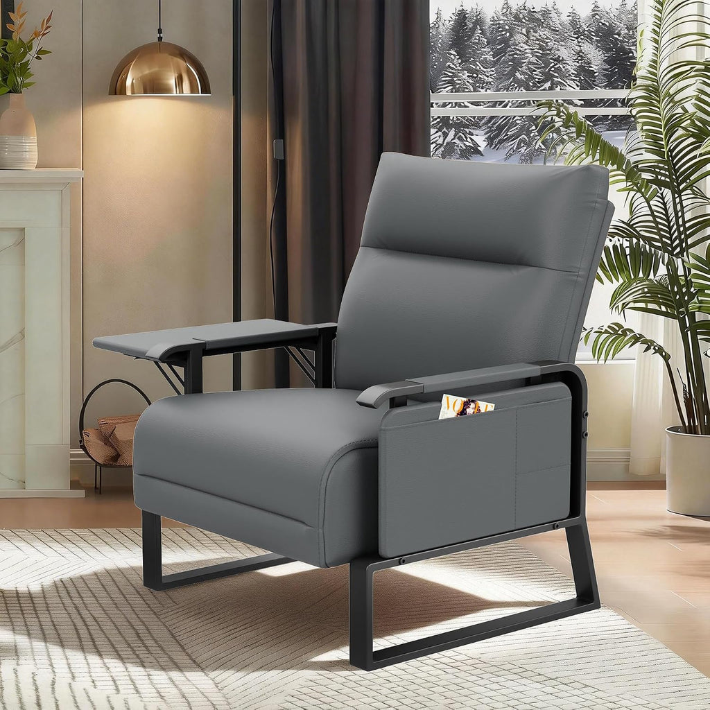 PU Leather Accent Chair Upholstered Armchair with Side Table Grey