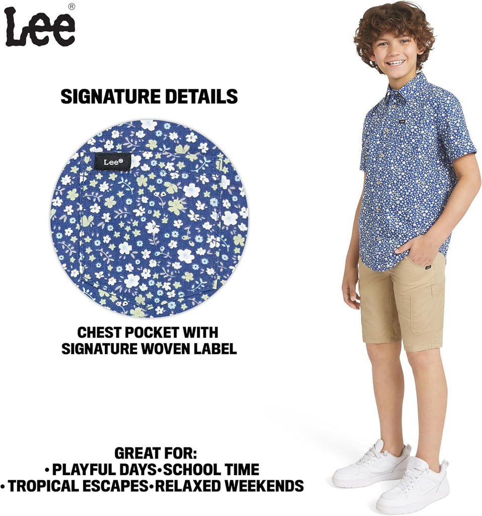 Boys Short Sleeve Printed Button Down Shirt for Kids