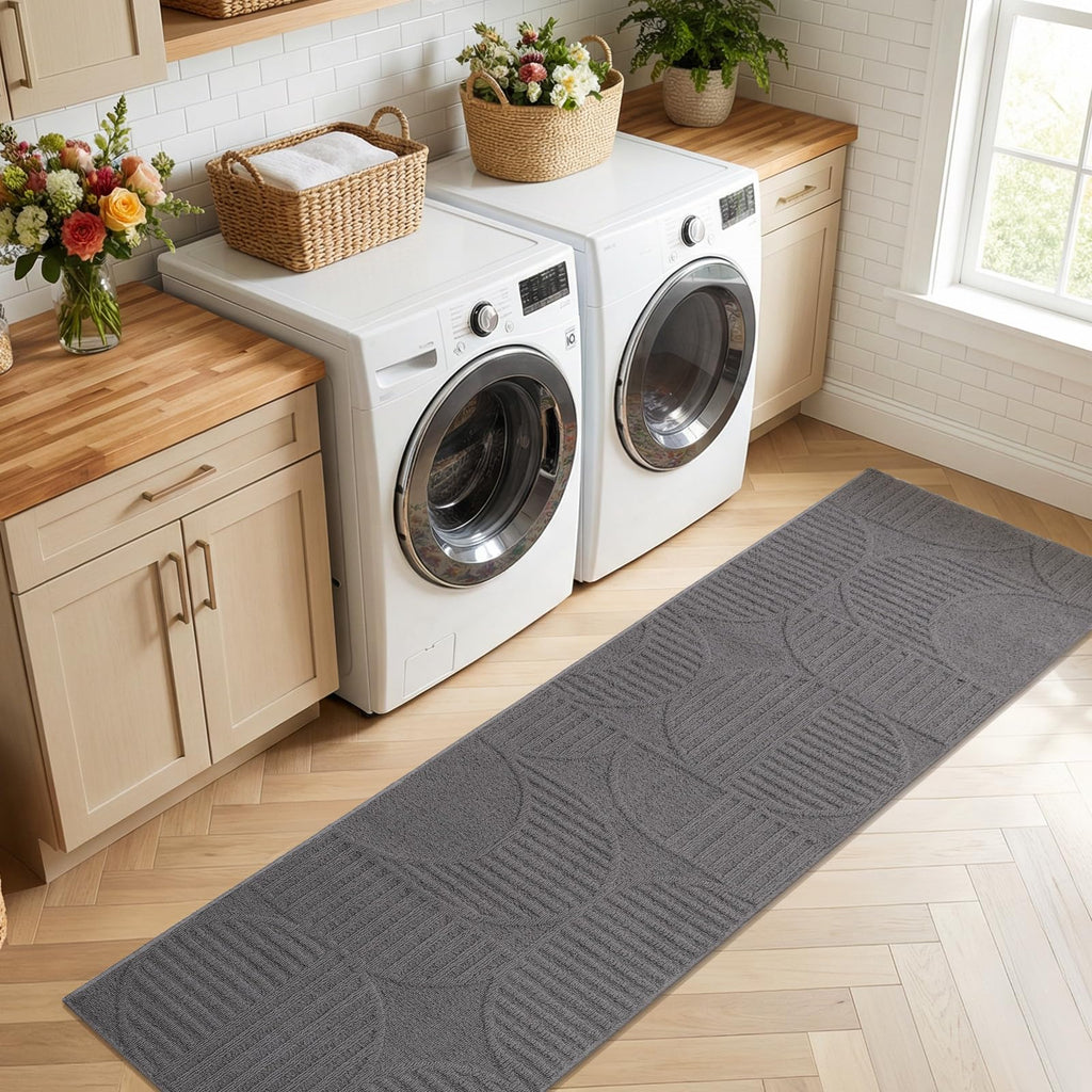 Hallway Runner Rug 2x8, Geometric High-Low Textured Runner, Gray