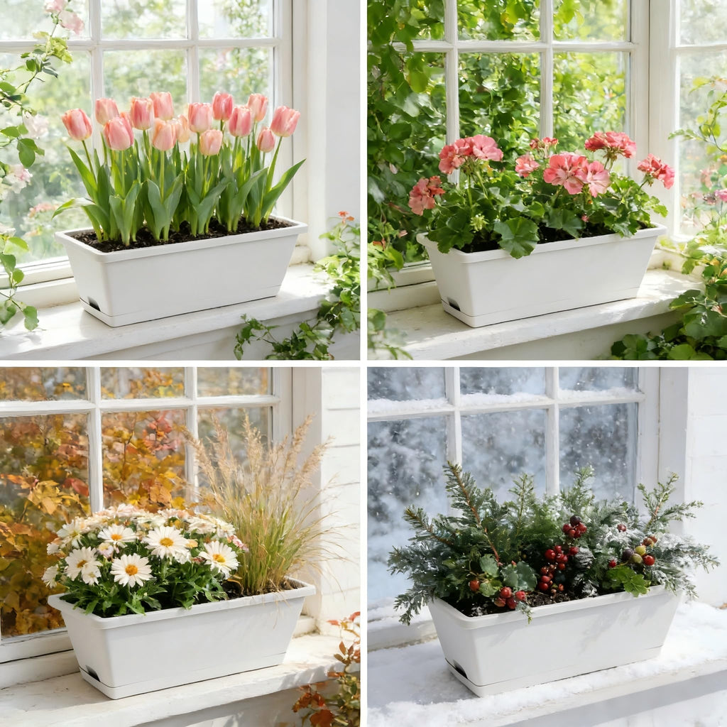 Planter Boxes for Domestic Gardening 8 Pcs, 17 Inch Long Window Sill Planter Box Outdoor, Plastic Rectangular Window