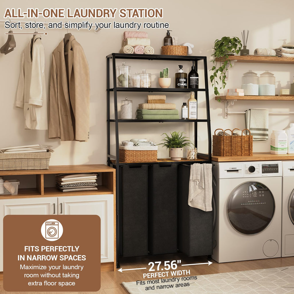 Hamper 3 Section, 4 Tier Laundry Basket Organizer