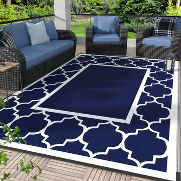 Outdoor Rug, Waterproof Plastic Rugs, 4'x6' Blue White