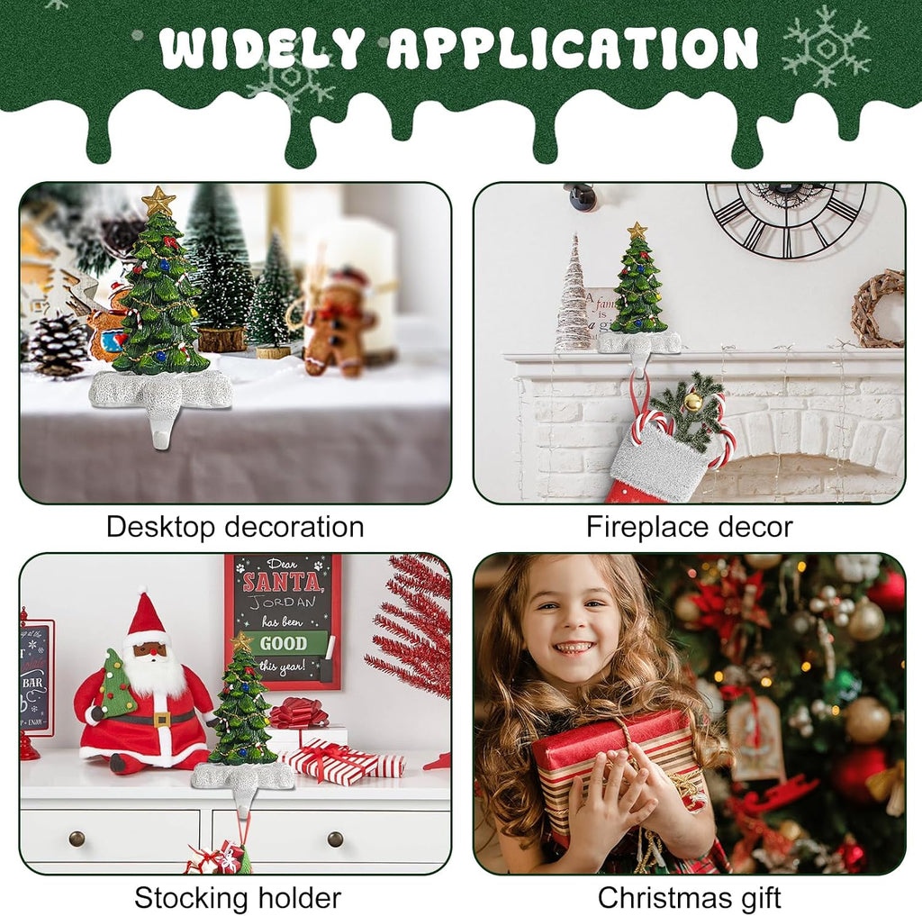 Christmas Tree Stocking Holder for Mantel Set of 4 Resin Stocking Hanger with Sturdy Base Exquisite Details Perfect