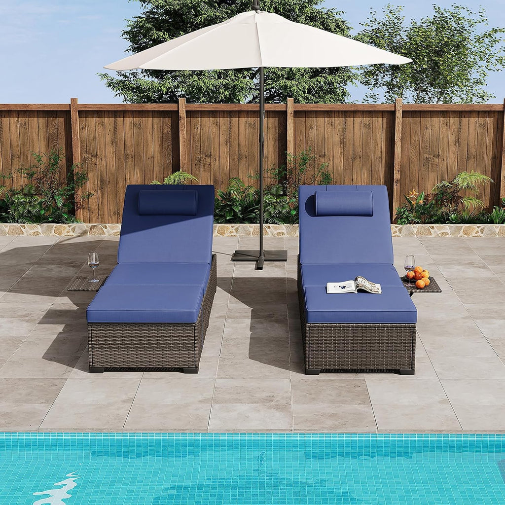 Outdoor Chaise Lounge Chairs,Wicker Patio Lounge Chairs Set of 2, Outdoor Patio Furniture Set, Rattan Reclining Beach