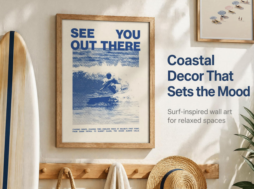 Vintage Natural Wood Framed Surf Wall Art Surfer Quote Print, 12x16in