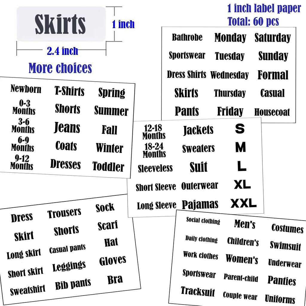 32 Pack White Clothing Rack Size Dividers Plus 75 Labels (1 Inch) and 30 Large Blank Labels, Large Rectangular