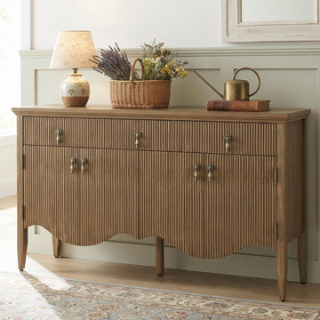 57" Fluted Sideboard Buffet, Retro Storage Cabinet, Light Oak