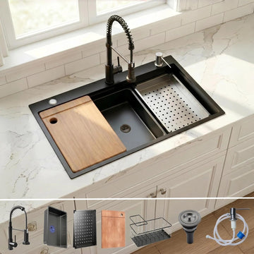 Black Stainless Steel :28in Deep Drop-in Single Bowl &16 Gauge