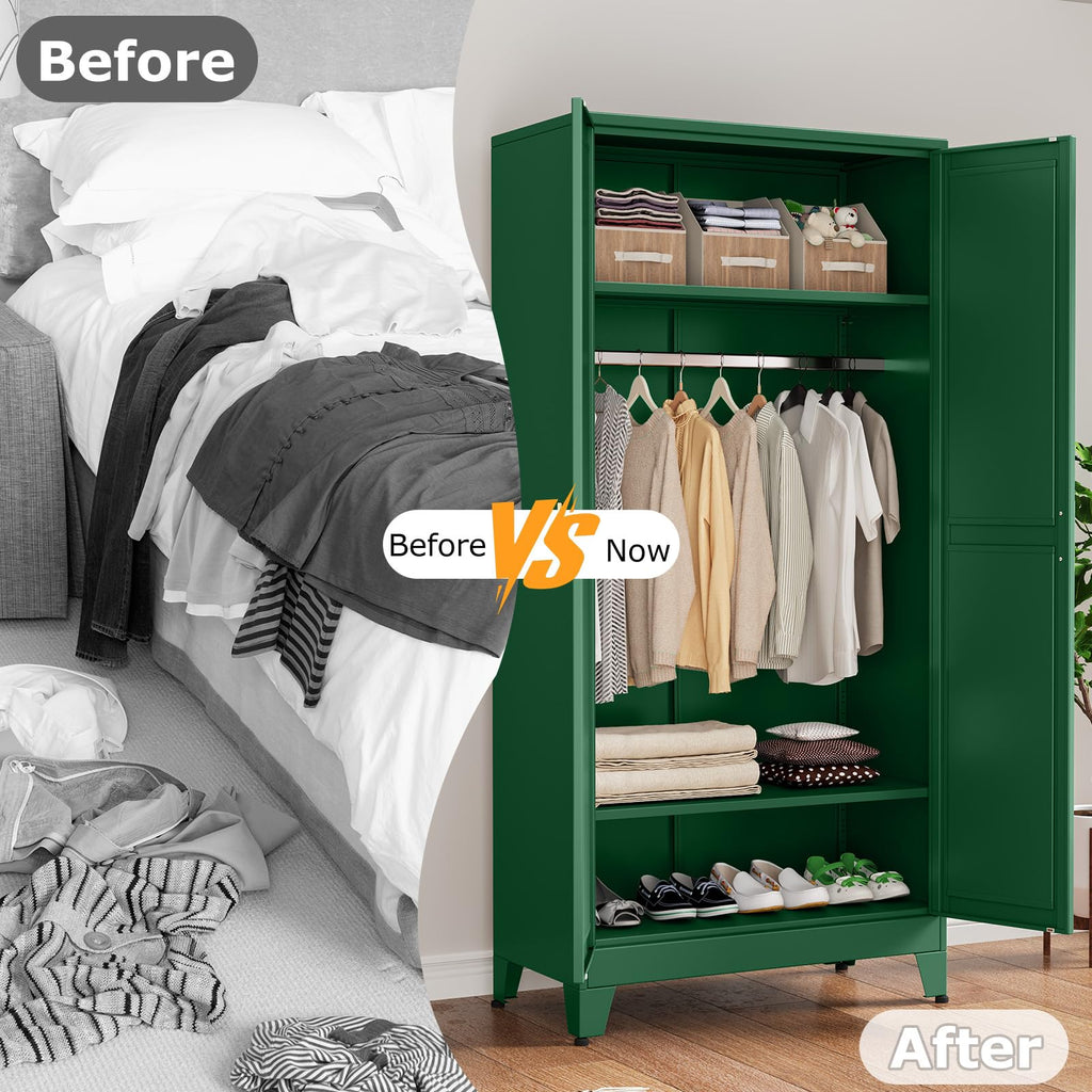 Metal Armoire Wardrobe Closet Storage Cabinet with Hanging Rod