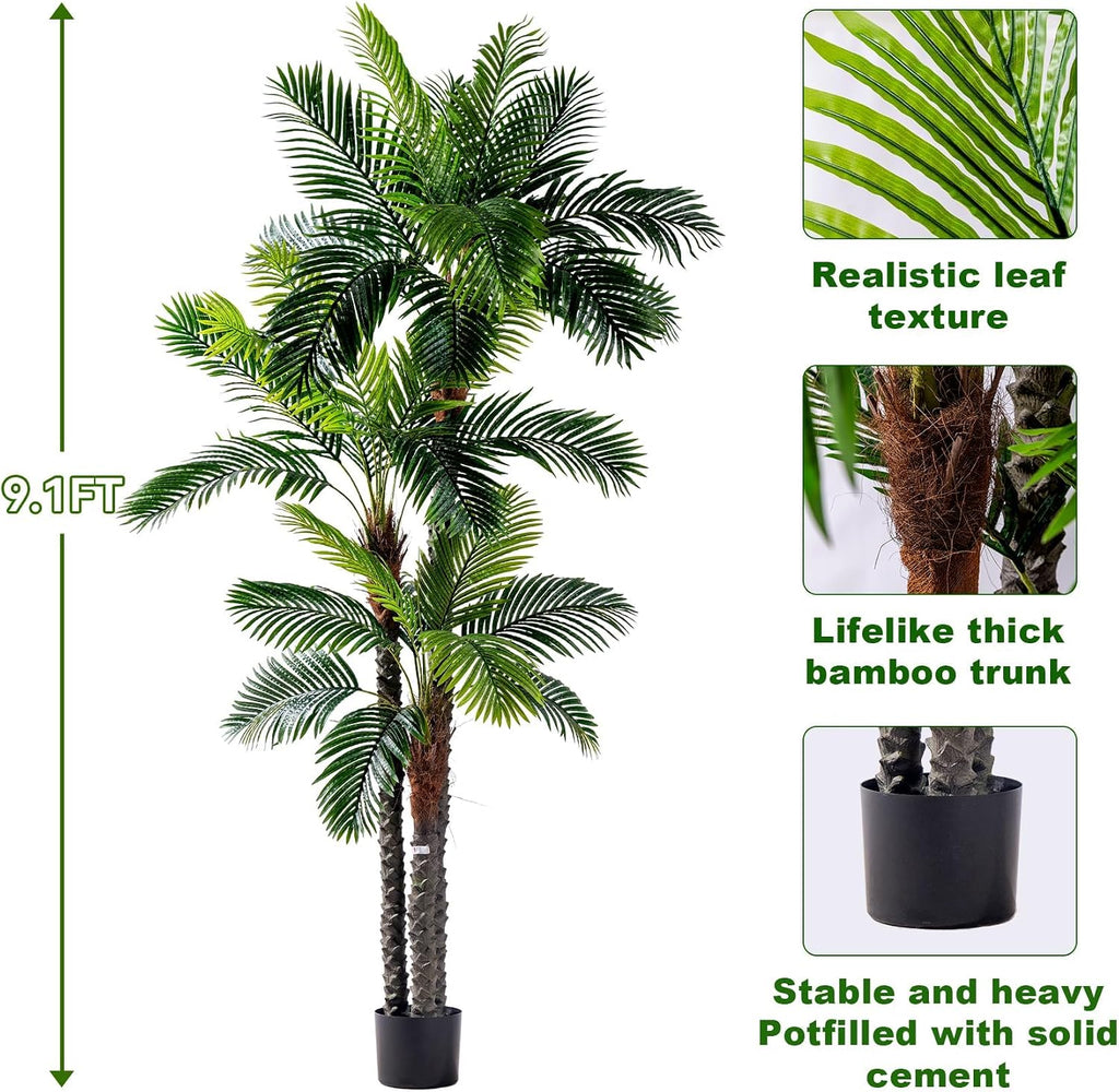 9.1FT Artificial Phoenix Palm Tree Artificial Plants Indoor Outdoor Large Faux Coconut Silk Palm Tree Tropical Fake