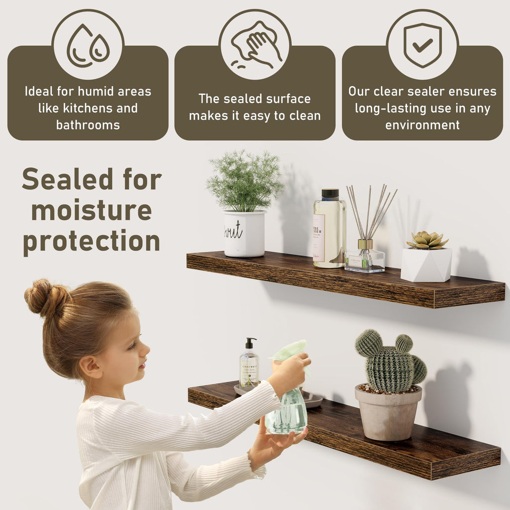 72 Inch Floating Shelves for Wall 2 Pack Shelves |Kitchen|Bathroom 72 x 9.3 Inch Wood Floating Shelf with Invisible