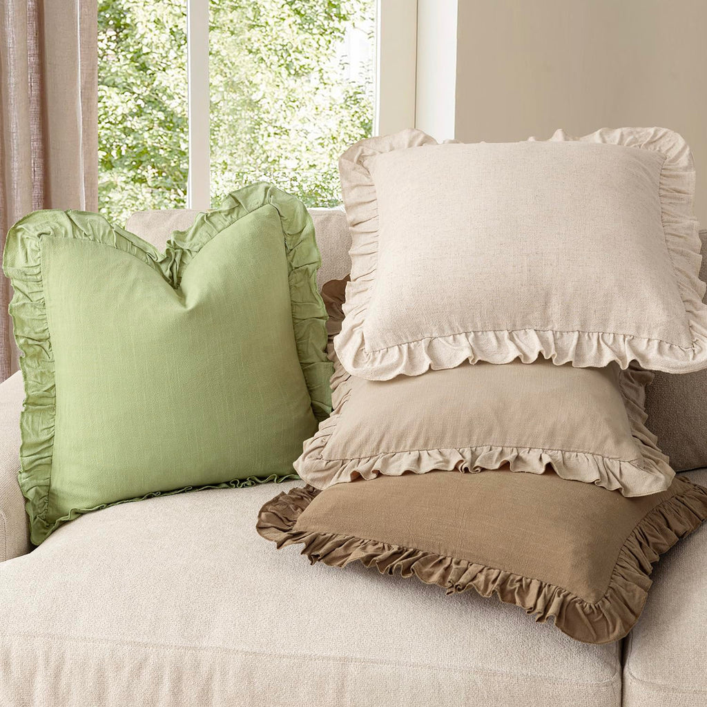 Linen Fringe Ruffle Throw Pillow Covers 18×18 Inch Light Green