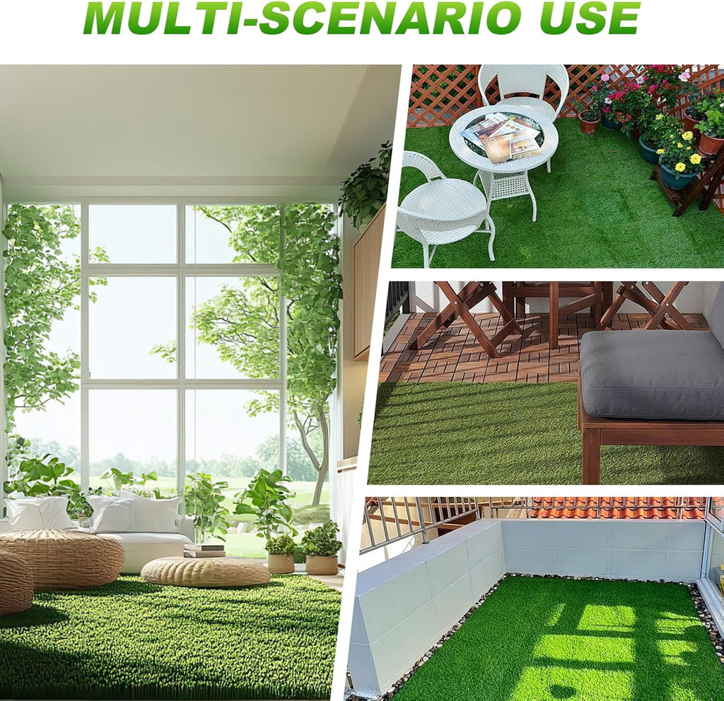 Artificial Grass Tiles Interlocking Turf Squares Deck 9 Pack -12"x12" Indoor Outdoor Faux Grass Rug with Drainage