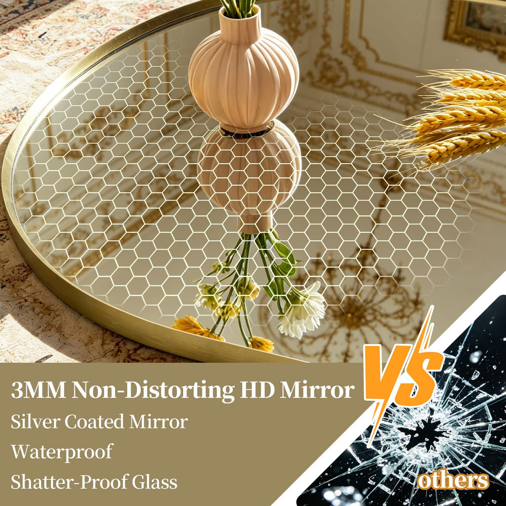Oval Full Length Mirror, 48"×16" Wall-Mounted Mirror with Gold Frame in Shiny Gold, Ultra-Clear Explosion-Proof