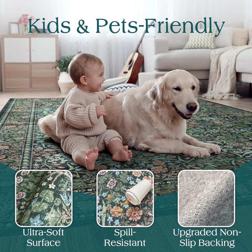 Washable Floral Rug