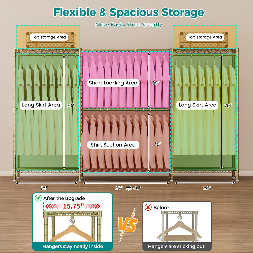 Heavy Duty Portable Closet Metal Clothes Racks Wardrobe with Shelf